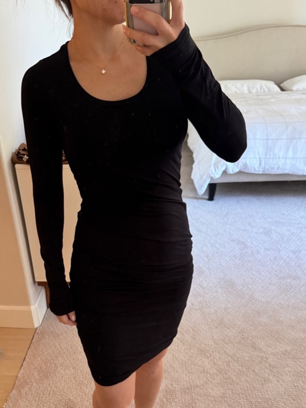 Wilfred Free Ruched Long Sleeve Mini Dress in Black Size Small